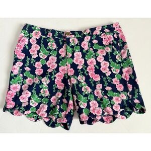 LILLY PULITZER Darci Knit Shorts 8 Oyster Bay Navy De Vine Pink Floral Print